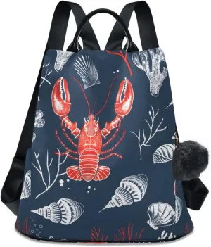 Crayfish Conch Corals Backpack for Women Anti Theft Large Fashion Travel Shoulder Bag Purse Rucksack Lightweight
