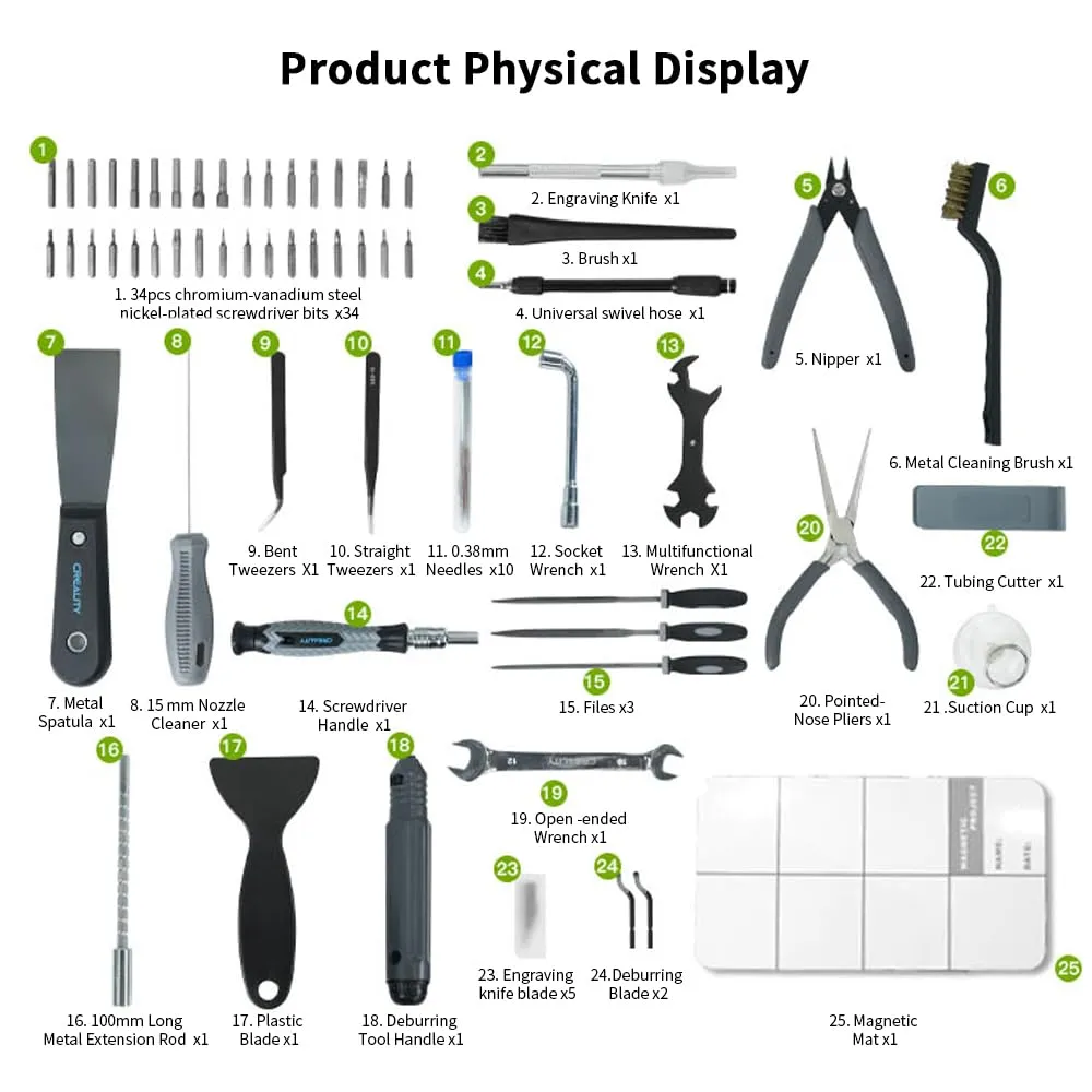 Creality 3D Printer Tool kit, 74 Pcs 3D Printer Tool kit Pro with Screwdriver Set, Nozzle Cleaner, and Other 3D Printer Accessories for All 3D Printer Assembly/Removal/Cleaning/Maintenance
