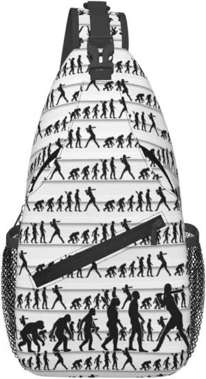 Creative Evolution Pattern Casual Chest Bag For Men And Women, Cross-Body Bag With Adjustable Shoulder Strap, Suitable For Hiking And Sports