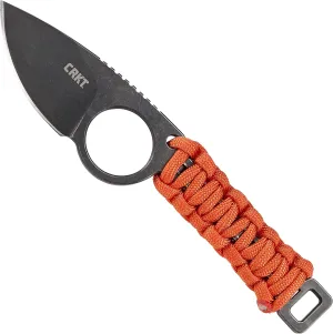 CRKT Tailbone EDC Knife: Everyday Carry Fixed Blade Drop Point Knife with Black Stonewash Finish, Orange Cord Wrapped Handle, Sheath 2415