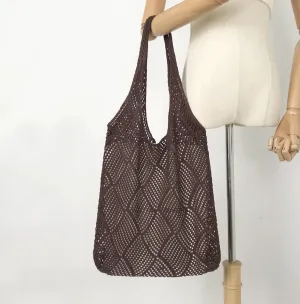 Crochet Mesh Beach Tote Bag Shoulder Bag Handbags Knitting Hollow Beach Bag Aesthetic for Women