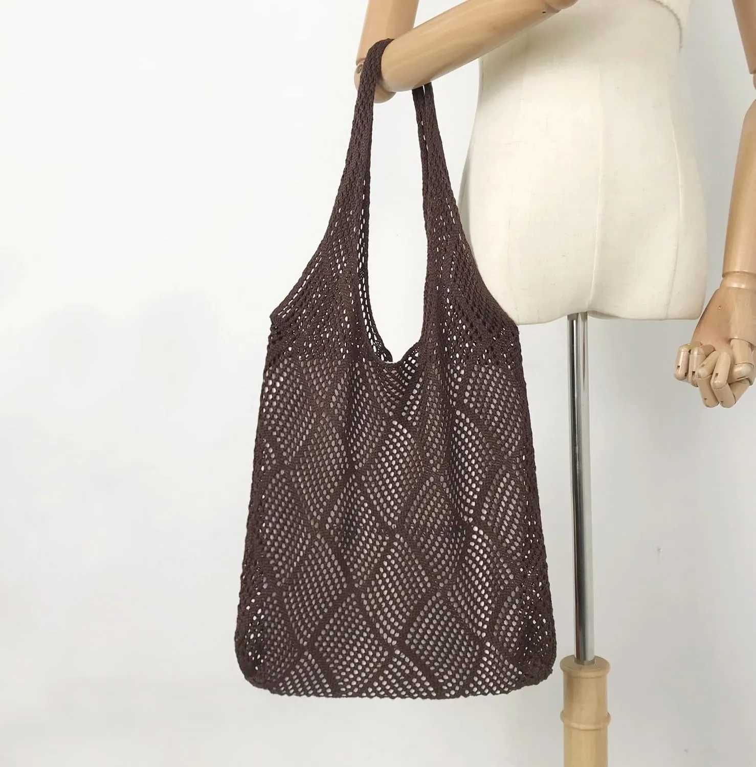 Crochet Mesh Beach Tote Bag Shoulder Bag Handbags Knitting Hollow Beach Bag Aesthetic for Women