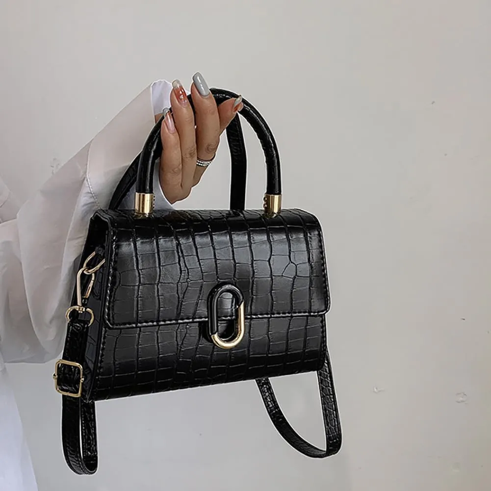 Crocodile Pattern Top-Handle Handbag, Faux Leather Vintage Alligator Print Shoulder Purse, Novelty Unique Tote Crossbody Bag