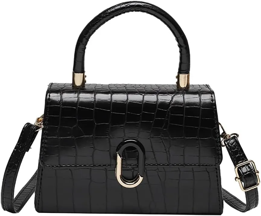Crocodile Pattern Top-Handle Handbag, Faux Leather Vintage Alligator Print Shoulder Purse, Novelty Unique Tote Crossbody Bag