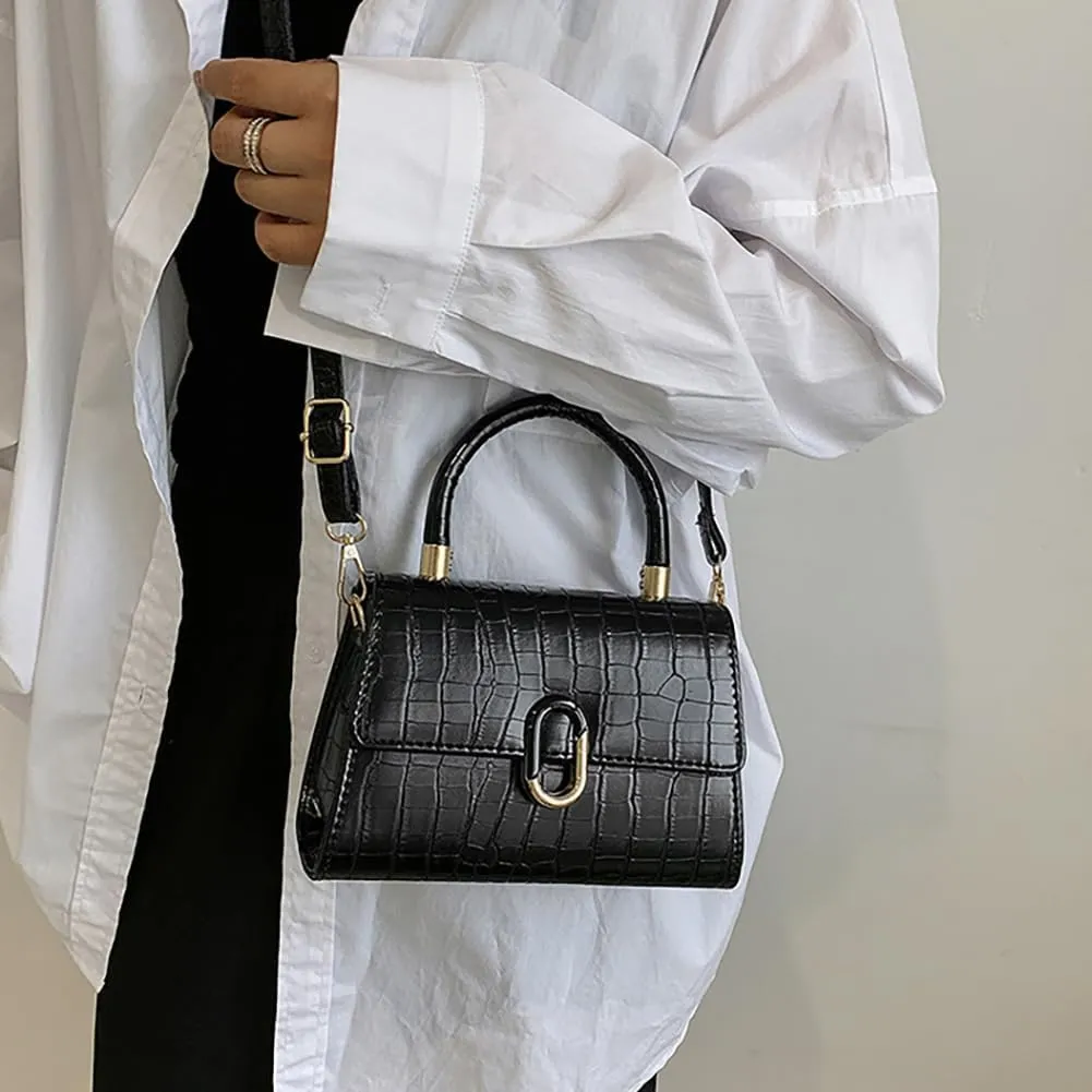 Crocodile Pattern Top-Handle Handbag, Faux Leather Vintage Alligator Print Shoulder Purse, Novelty Unique Tote Crossbody Bag