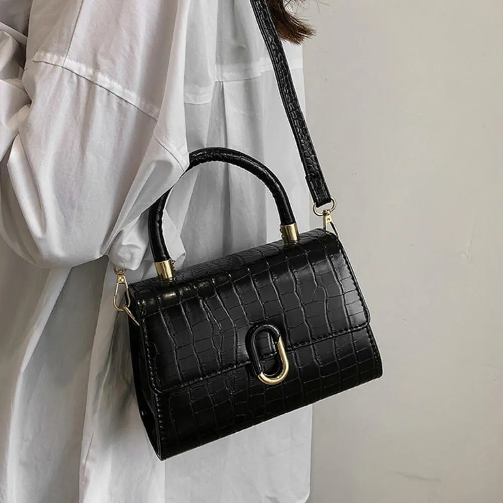 Crocodile Pattern Top-Handle Handbag, Faux Leather Vintage Alligator Print Shoulder Purse, Novelty Unique Tote Crossbody Bag
