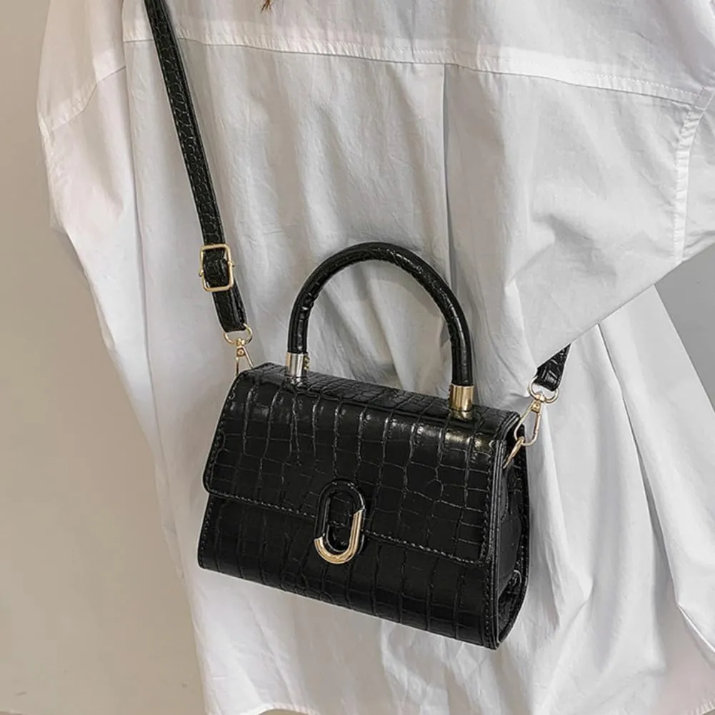 Crocodile Pattern Top-Handle Handbag, Faux Leather Vintage Alligator Print Shoulder Purse, Novelty Unique Tote Crossbody Bag