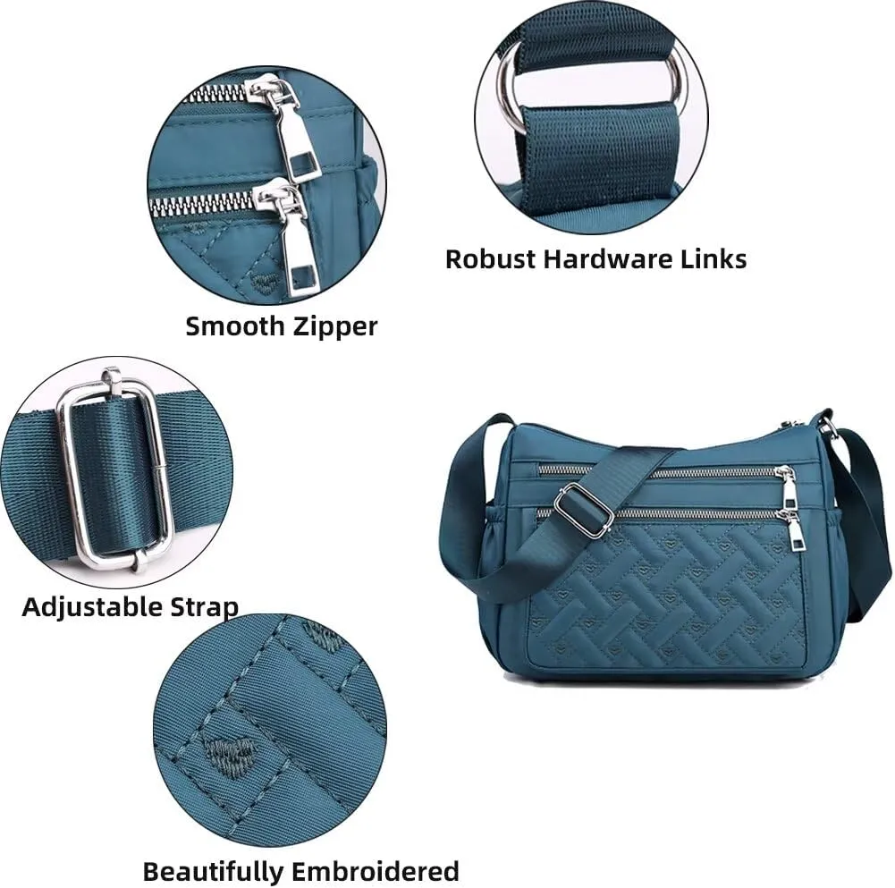 Crossbody Bag for Women Waterproof Nylon Purse Multi-pockets Messenger Bag Casual Shoulder Handbags for Work Travel