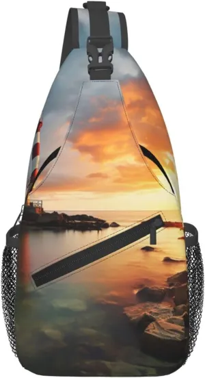 Crossbody Bag Sling Backpack Rainbows Lighthouse Seaside Travel Hiking Chest Bag Daypack for Women Men