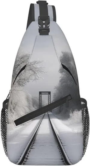 Crossbody Bag Sling Backpack Snowy Train Tracks Travel Hiking Chest Bag Daypack for Women Men