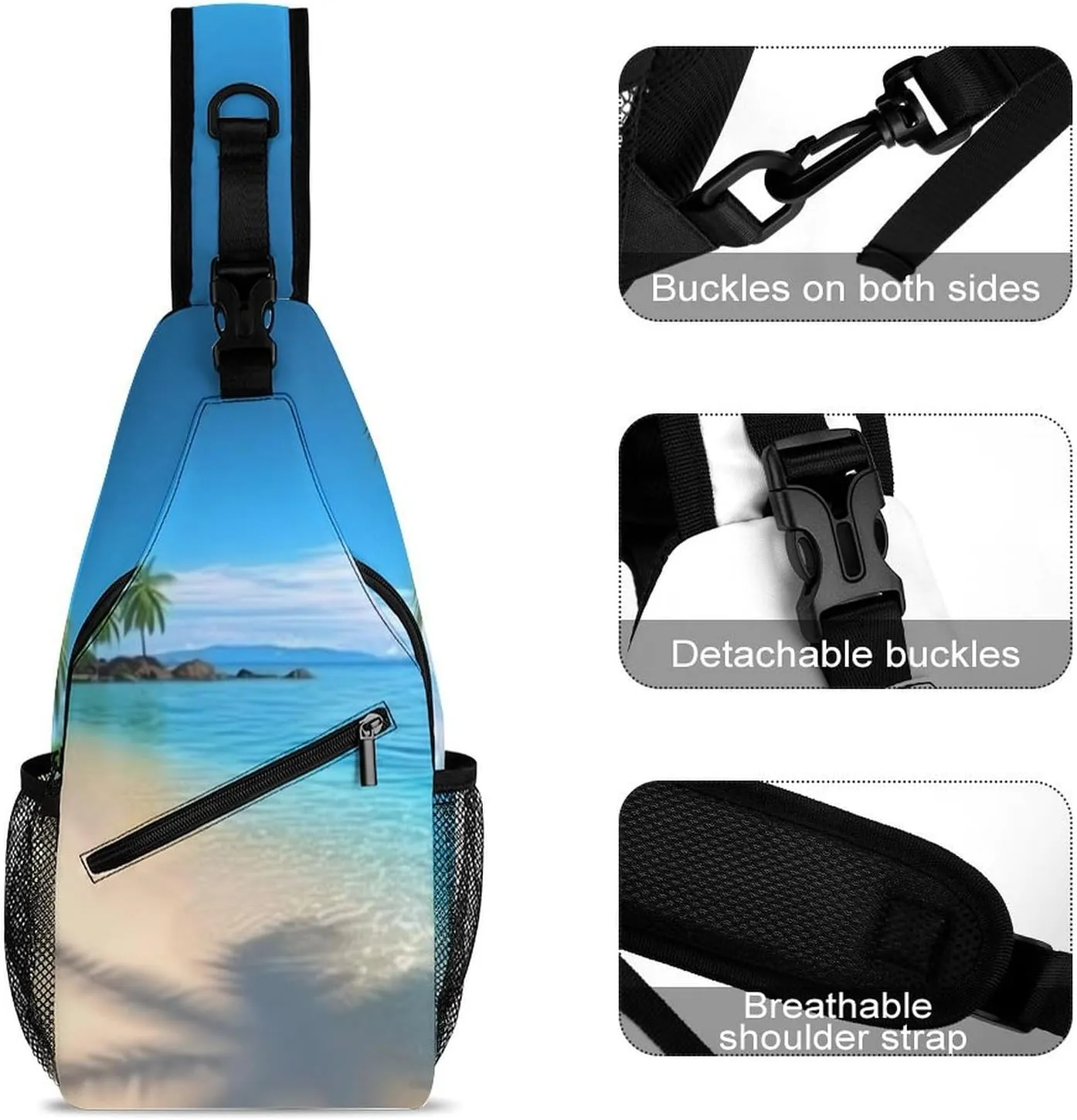 Crossbody Bag Travel Sling Bag for Men Small Sling Backpack Hawaiian Beach With Palm Trees Chest Bag Shoulder Bag for Outdoor, 38x20cm