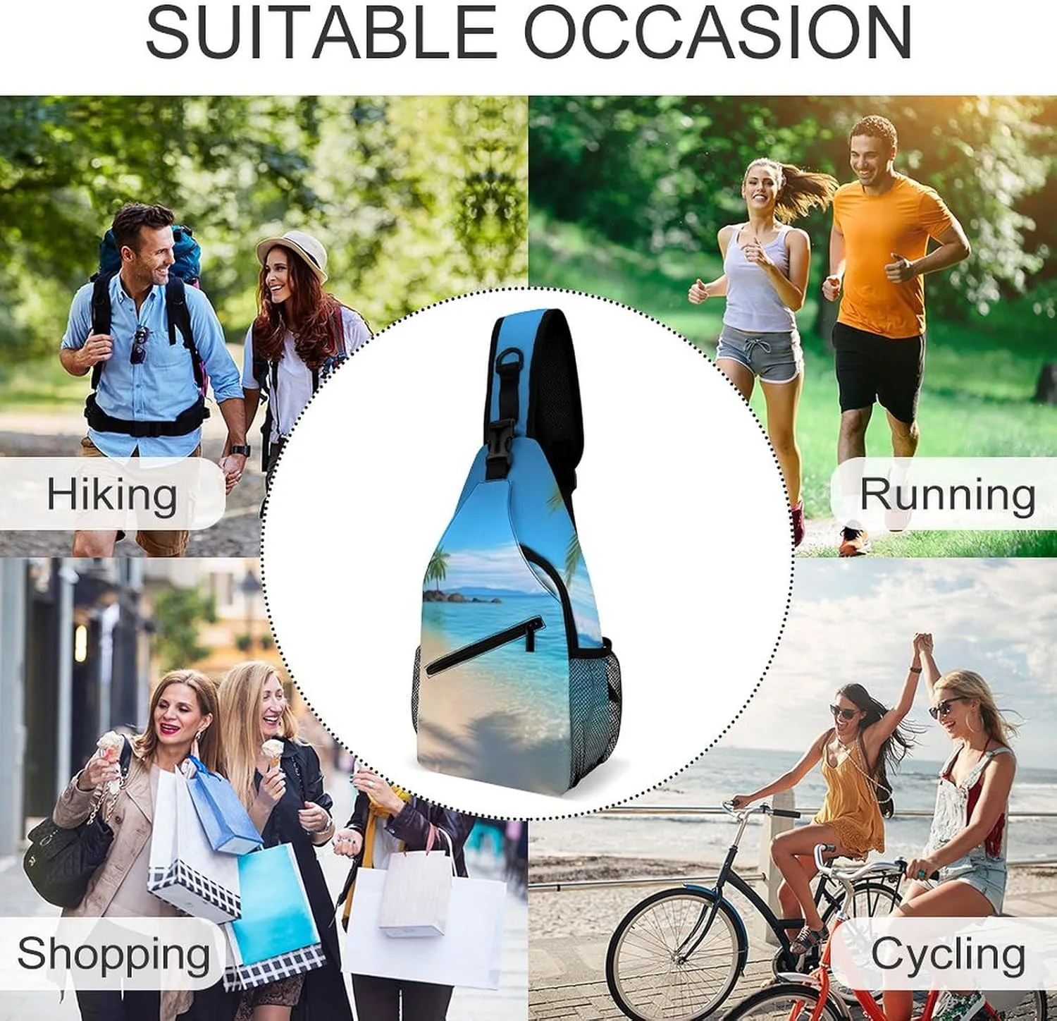 Crossbody Bag Travel Sling Bag for Men Small Sling Backpack Hawaiian Beach With Palm Trees Chest Bag Shoulder Bag for Outdoor, 38x20cm