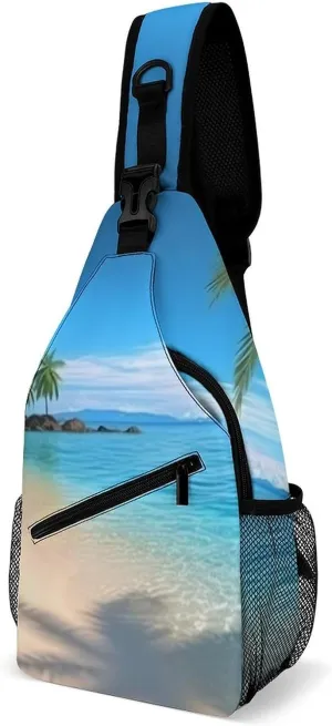 Crossbody Bag Travel Sling Bag for Men Small Sling Backpack Hawaiian Beach With Palm Trees Chest Bag Shoulder Bag for Outdoor, 38x20cm
