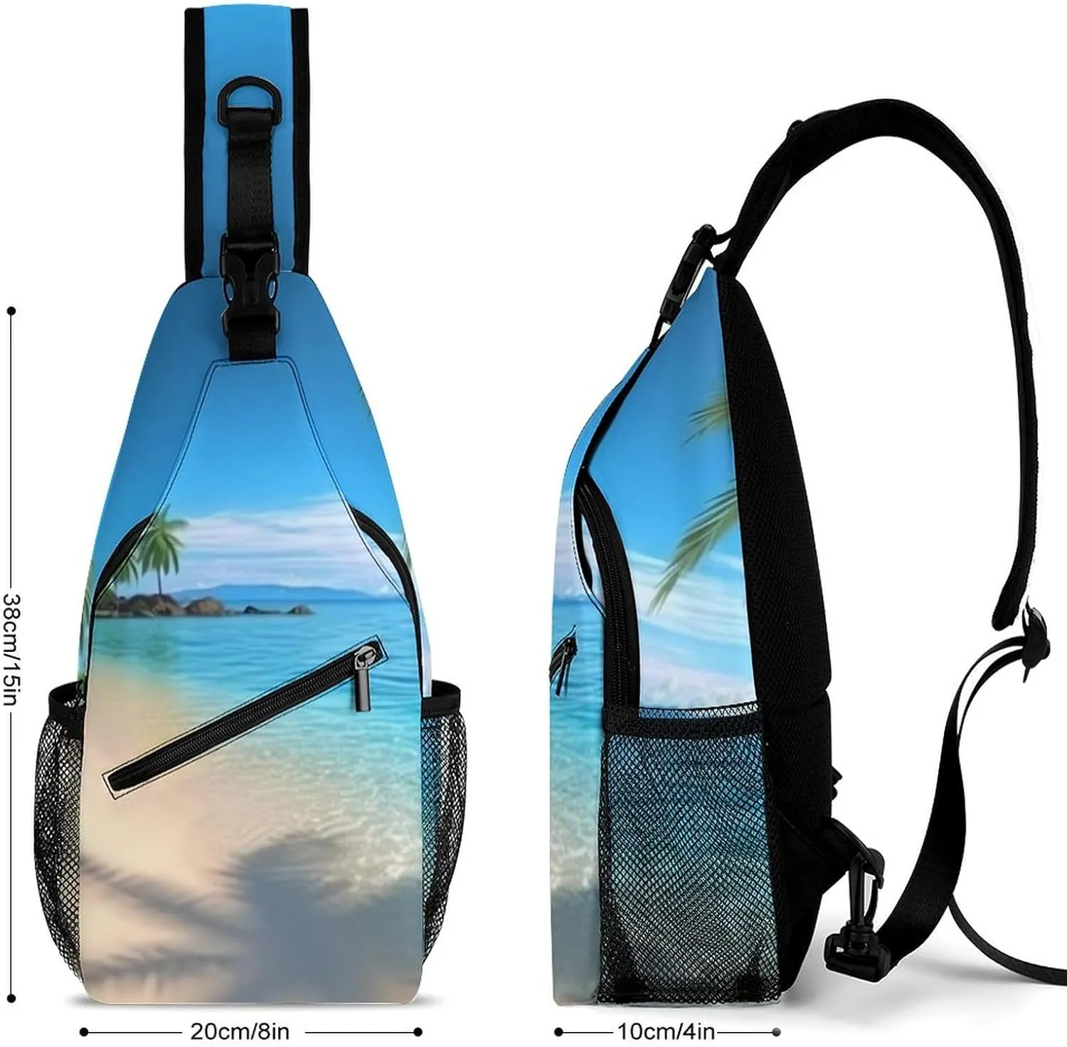 Crossbody Bag Travel Sling Bag for Men Small Sling Backpack Hawaiian Beach With Palm Trees Chest Bag Shoulder Bag for Outdoor, 38x20cm