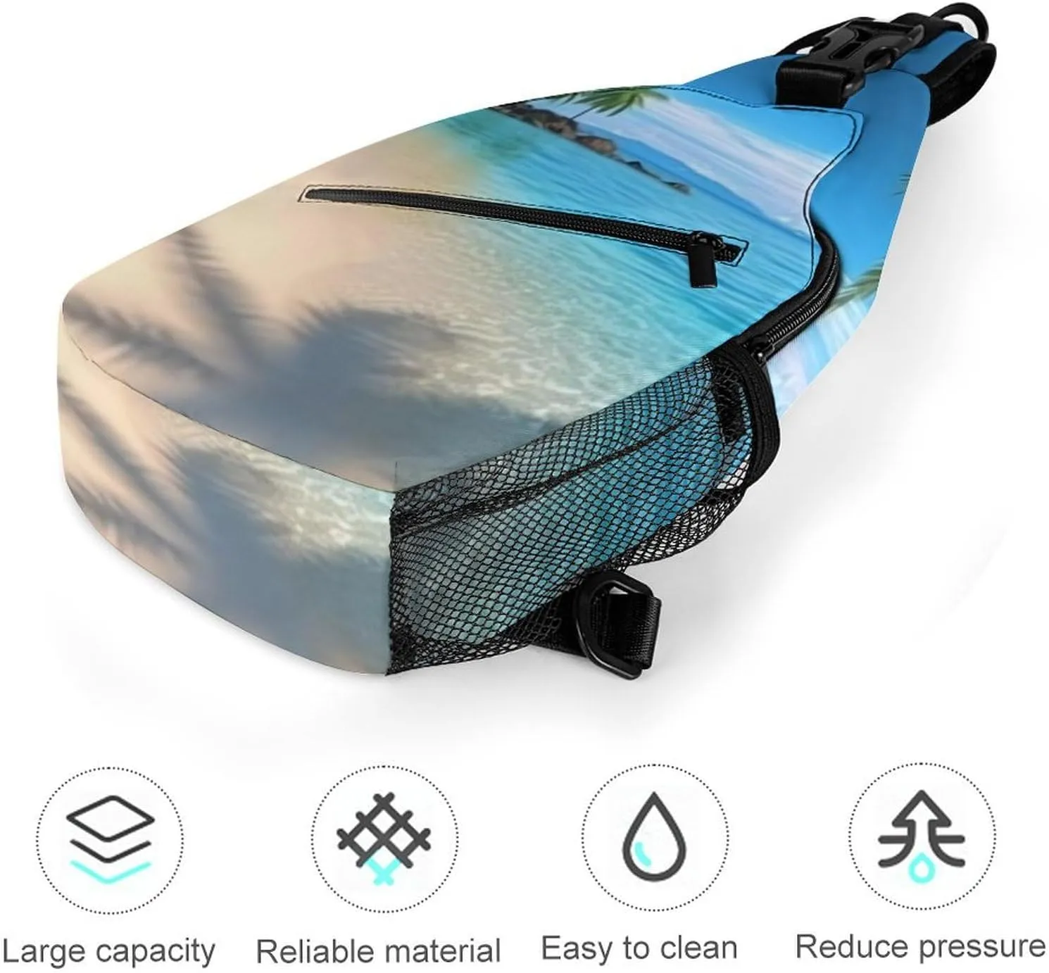 Crossbody Bag Travel Sling Bag for Men Small Sling Backpack Hawaiian Beach With Palm Trees Chest Bag Shoulder Bag for Outdoor, 38x20cm