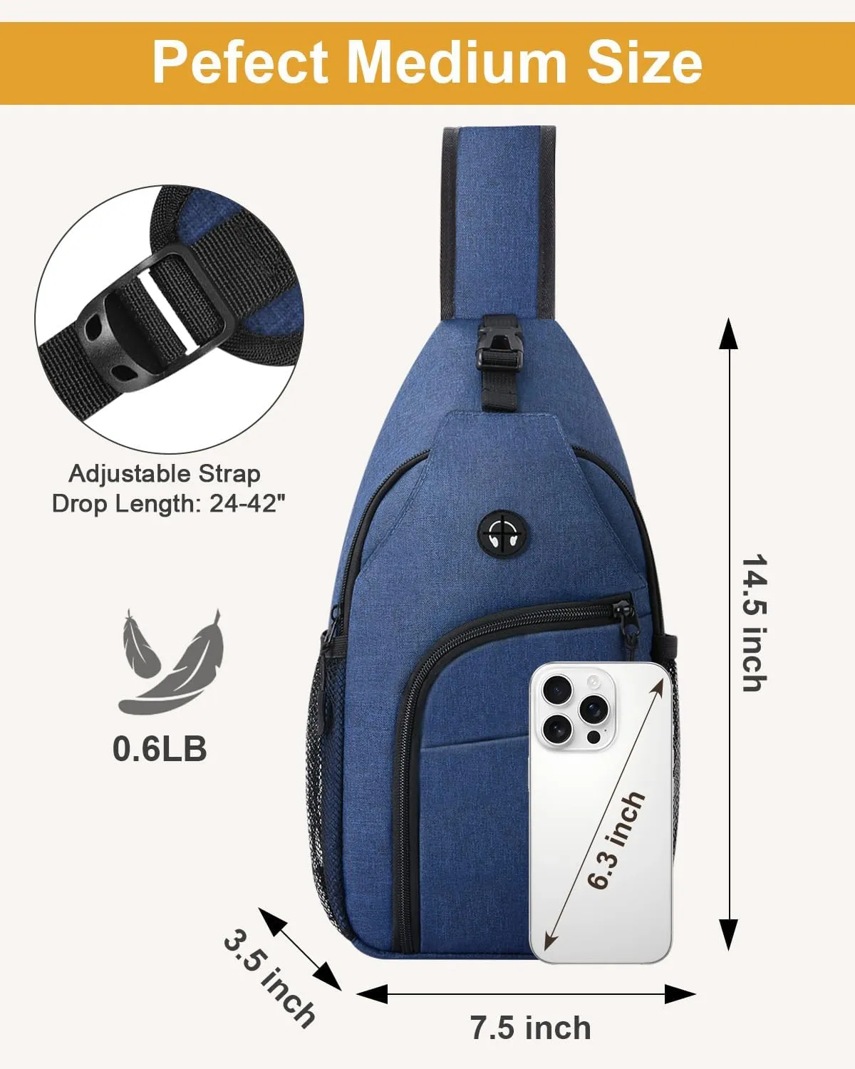 Crossbody Bags for Women Man Waterproof Sling Bag Backpack Trendy Casual Cross Body Bag with Convertible Shoulder Strap Chest Bag for Camping Hiking Travel Essentials (Blue, Medium)
