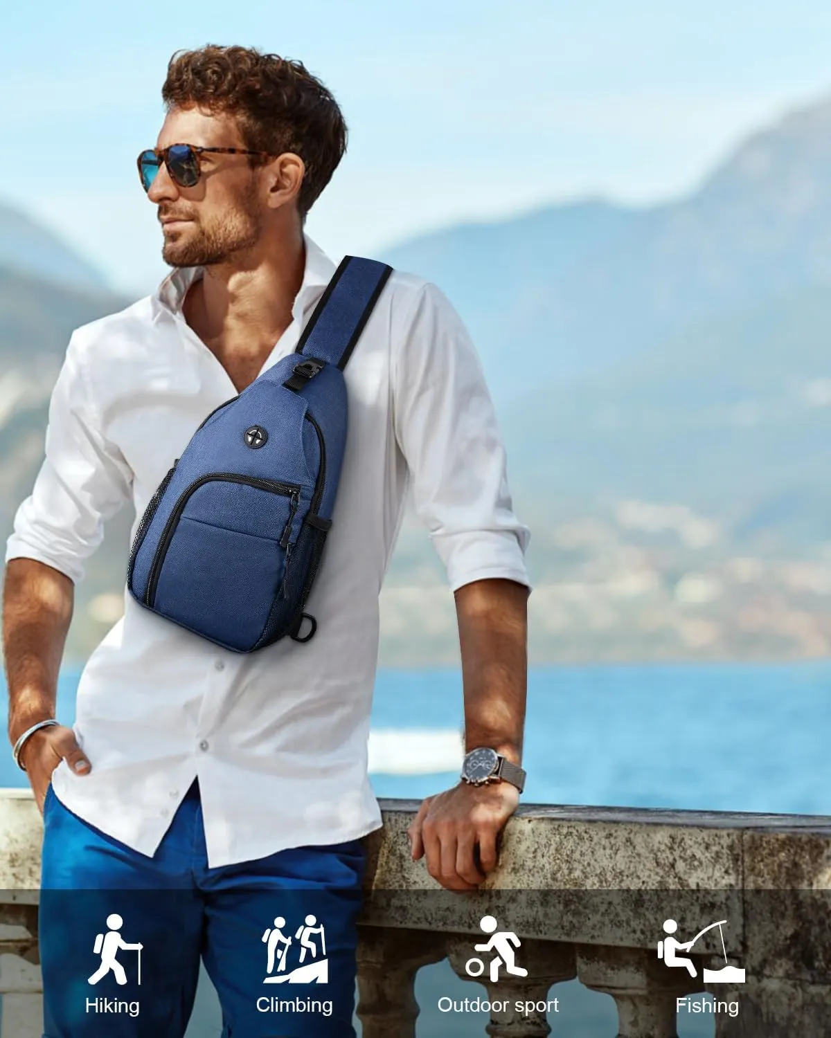 Crossbody Bags for Women Man Waterproof Sling Bag Backpack Trendy Casual Cross Body Bag with Convertible Shoulder Strap Chest Bag for Camping Hiking Travel Essentials (Blue, Medium)