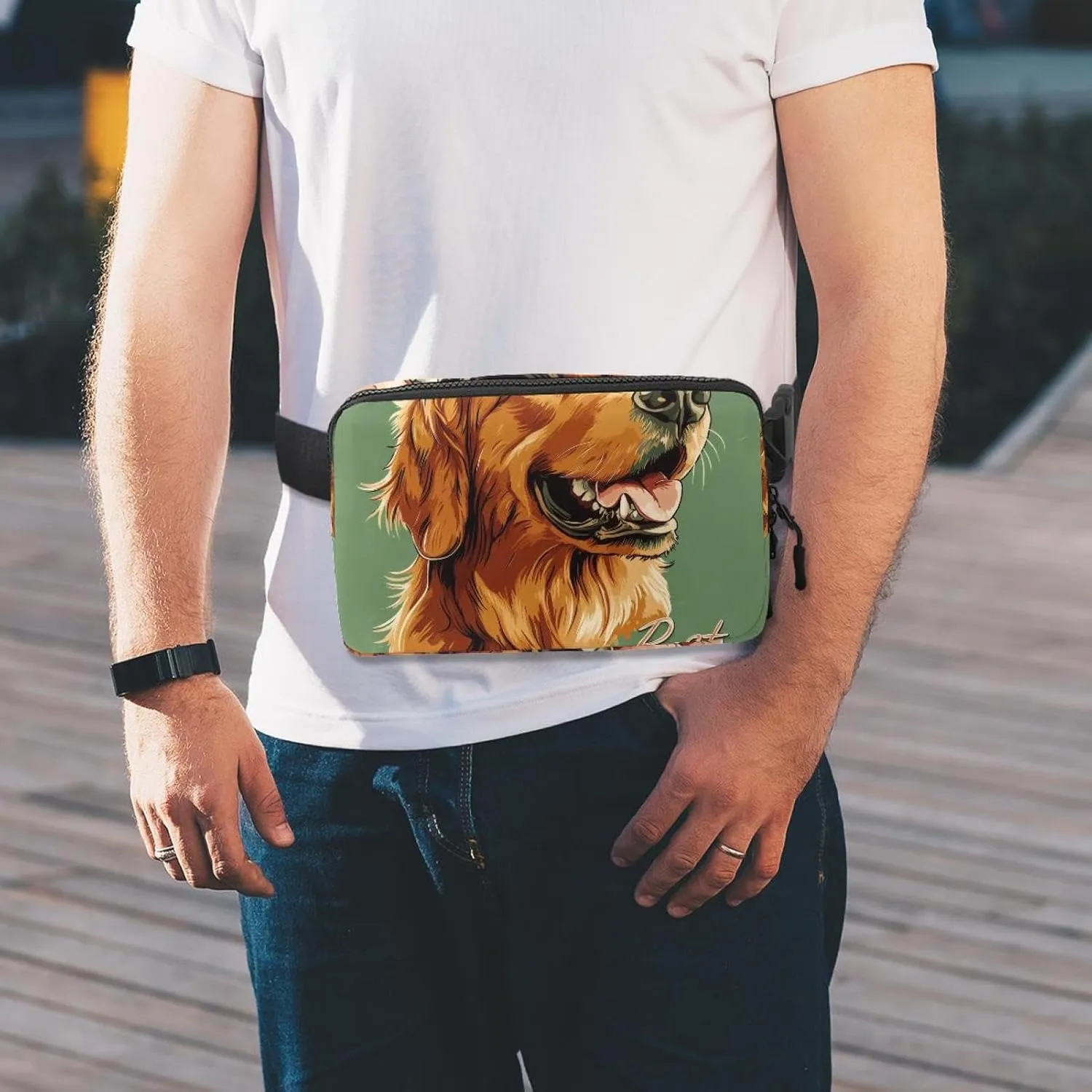 Crossbody Belt Bag for Women Men, Best Friend Golden Retriever Fanny Packs with Zipper Pockets,Waterproof Waist Packs with Adjustable Strap for Workout Running Traveling Hiking
