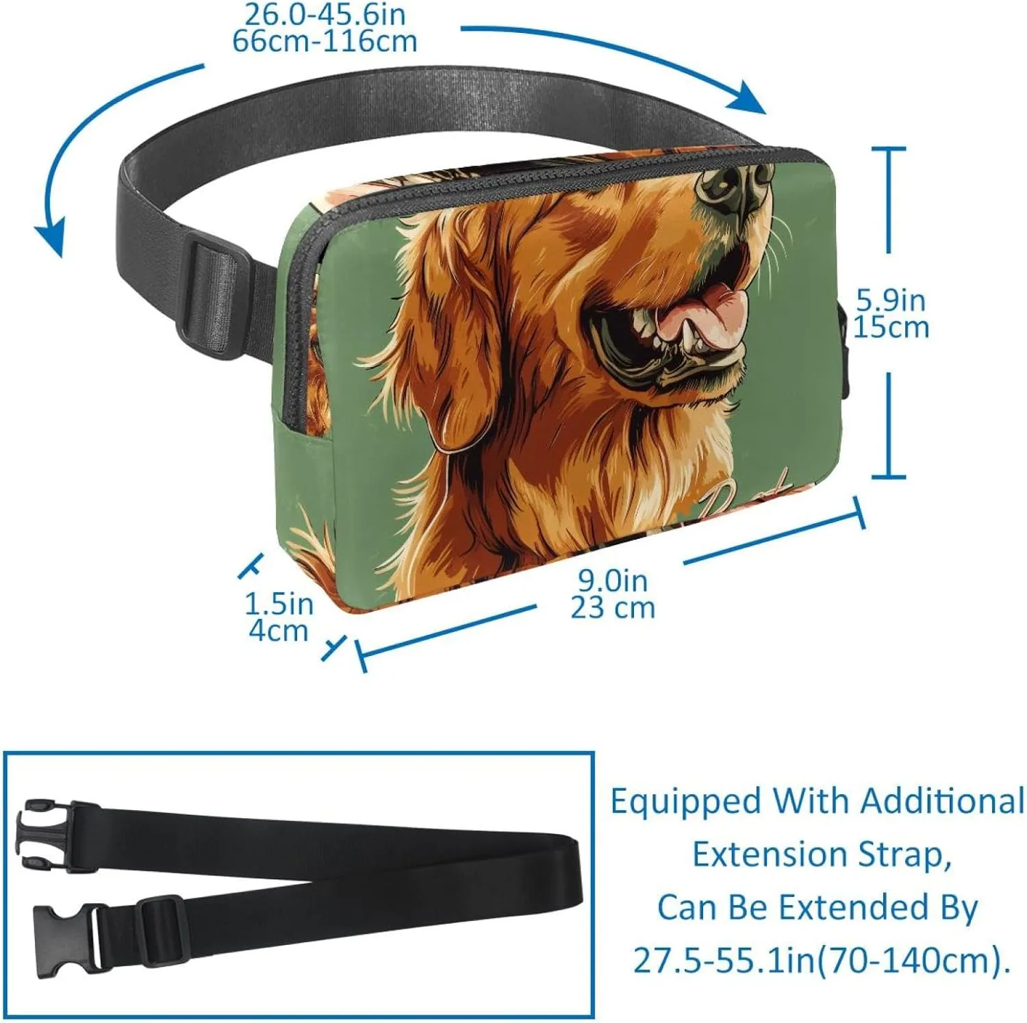 Crossbody Belt Bag for Women Men, Best Friend Golden Retriever Fanny Packs with Zipper Pockets,Waterproof Waist Packs with Adjustable Strap for Workout Running Traveling Hiking