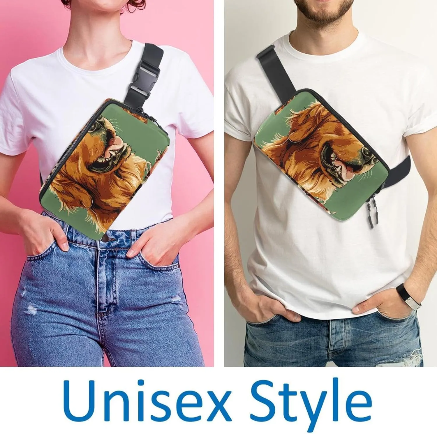 Crossbody Belt Bag for Women Men, Best Friend Golden Retriever Fanny Packs with Zipper Pockets,Waterproof Waist Packs with Adjustable Strap for Workout Running Traveling Hiking
