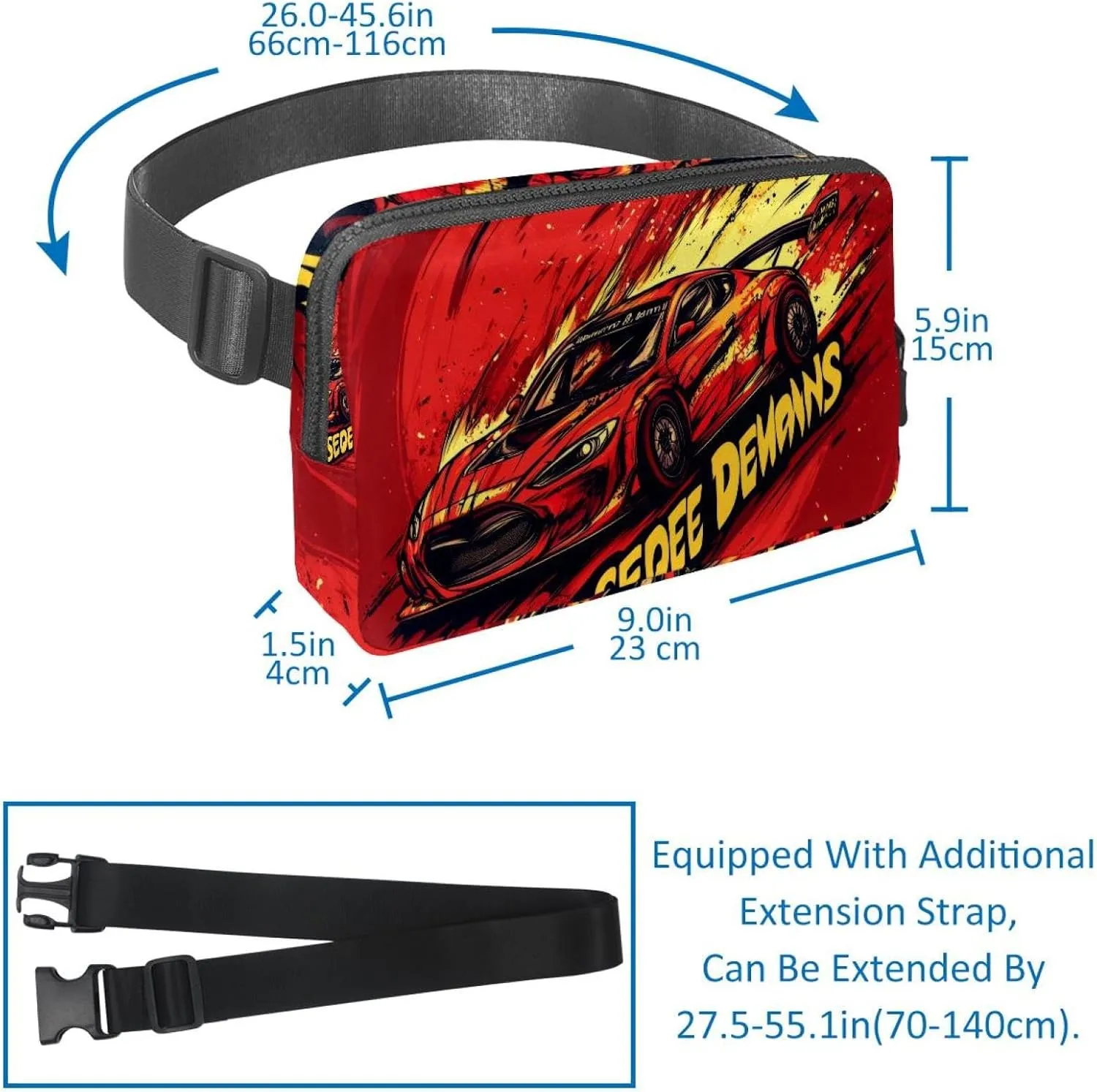 Crossbody Belt Bag for Women Men, Red Race Car Fanny Packs with Zipper Pockets,Waterproof Waist Packs with Adjustable Strap for Workout Running Traveling Hiking