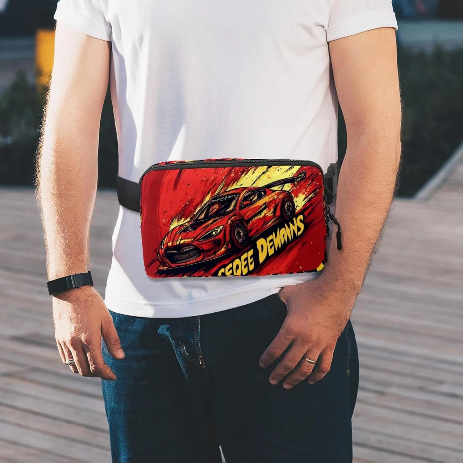 Crossbody Belt Bag for Women Men, Red Race Car Fanny Packs with Zipper Pockets,Waterproof Waist Packs with Adjustable Strap for Workout Running Traveling Hiking