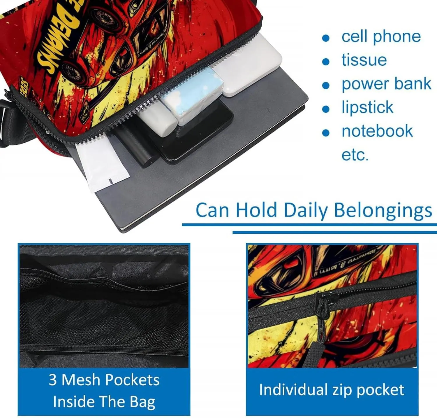 Crossbody Belt Bag for Women Men, Red Race Car Fanny Packs with Zipper Pockets,Waterproof Waist Packs with Adjustable Strap for Workout Running Traveling Hiking