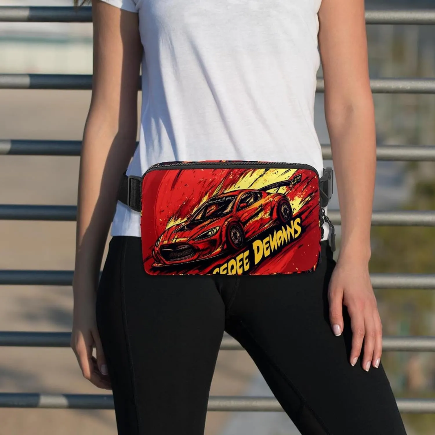 Crossbody Belt Bag for Women Men, Red Race Car Fanny Packs with Zipper Pockets,Waterproof Waist Packs with Adjustable Strap for Workout Running Traveling Hiking