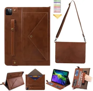 Crossbody Handbag Case for iPad Air 11 inch M3 2025/M2 2024 & iPad Air 5th/4th Gen 10.9"/iPad Pro 11 inch Case 4th/3rd/2nd/1st Gen Stand Cover with Pencil Holder/Shoulder/Hand Strap, Coffee