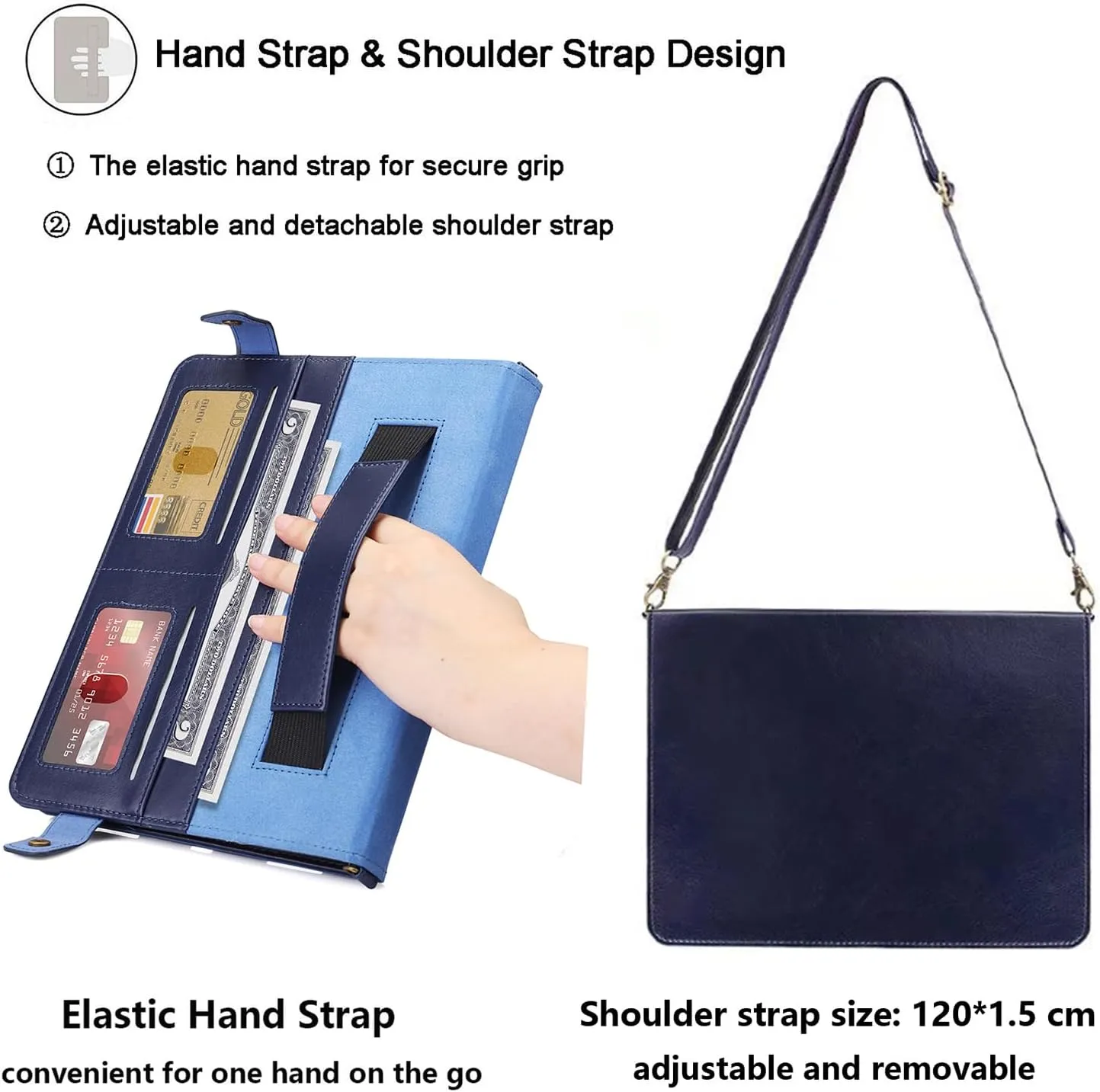 Crossbody Handbag Case for iPad mini 7 (A17 Pro) 2024/iPad Mini 6 Case 2021 with Pencil Holder/Shoulder Strap/Hand Strap/Pocket Stand Cover for iPad mini 7th/6th Generation 8.3 inch, Blue
