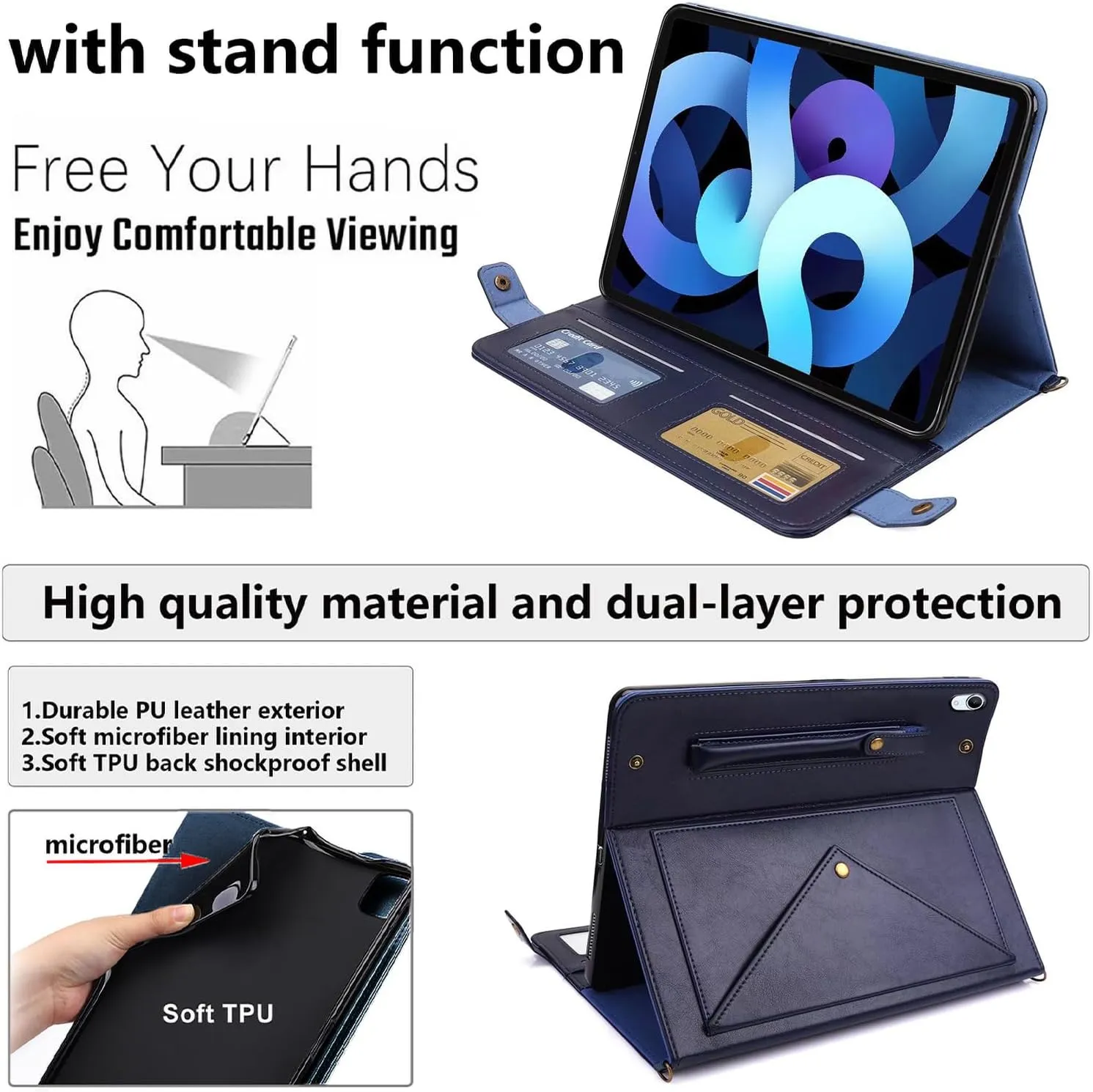Crossbody Handbag Case for iPad mini 7 (A17 Pro) 2024/iPad Mini 6 Case 2021 with Pencil Holder/Shoulder Strap/Hand Strap/Pocket Stand Cover for iPad mini 7th/6th Generation 8.3 inch, Blue