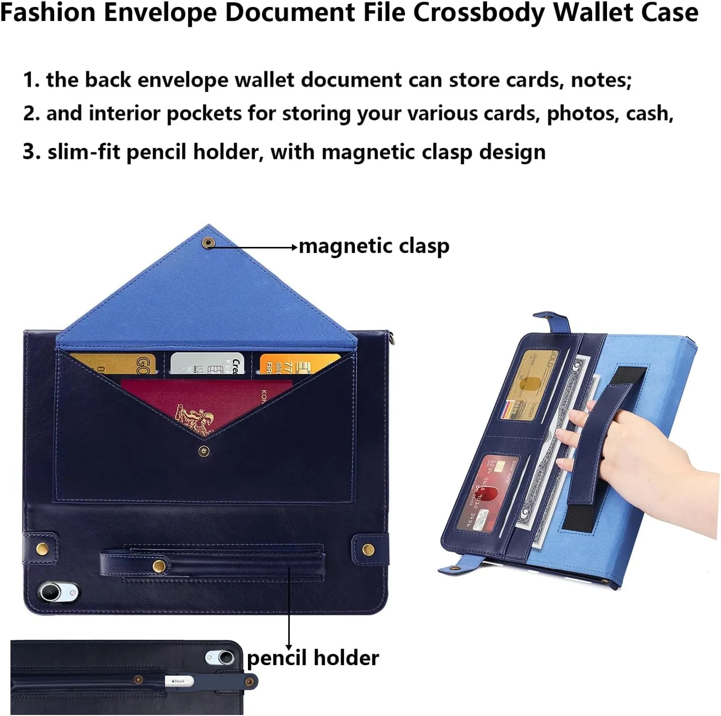 Crossbody Handbag Case for iPad mini 7 (A17 Pro) 2024/iPad Mini 6 Case 2021 with Pencil Holder/Shoulder Strap/Hand Strap/Pocket Stand Cover for iPad mini 7th/6th Generation 8.3 inch, Blue