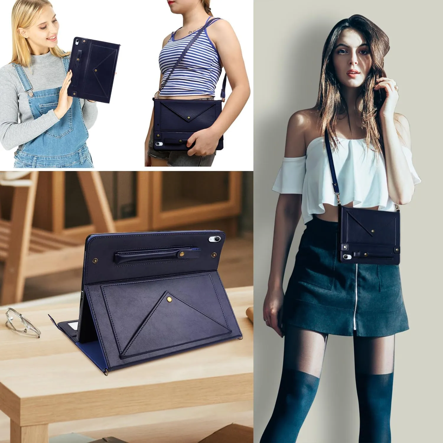Crossbody Handbag Case for iPad mini 7 (A17 Pro) 2024/iPad Mini 6 Case 2021 with Pencil Holder/Shoulder Strap/Hand Strap/Pocket Stand Cover for iPad mini 7th/6th Generation 8.3 inch, Blue