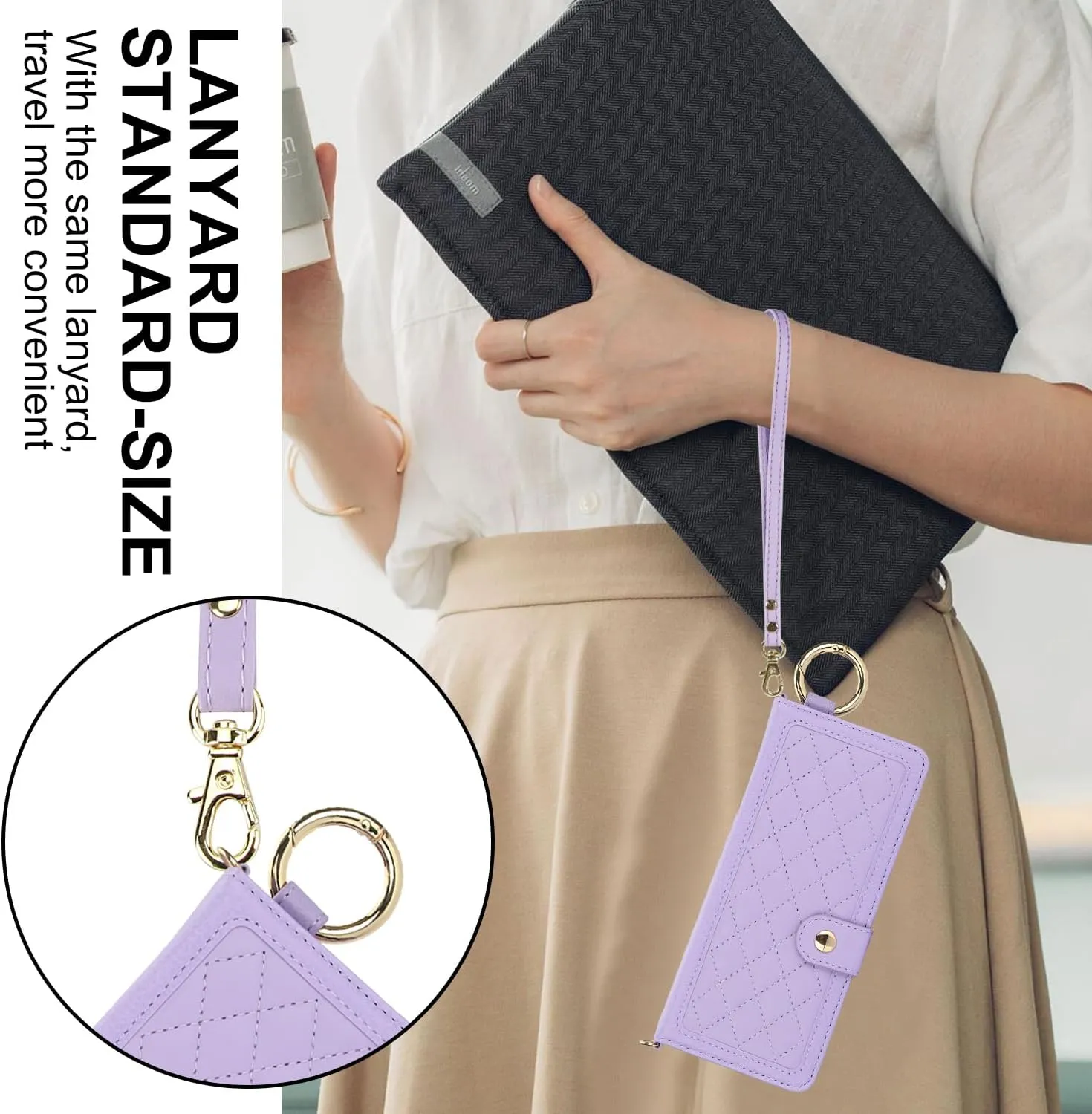 Crossbody Phone Case Designed for Samsung Galaxy Z Fold 6 with Finger Ring | Wallet Case with RFID Blocking |[Kickstand][Card Slots][S Pen Holder] Detachable Lanyard Shickproof Cover | Light Purple