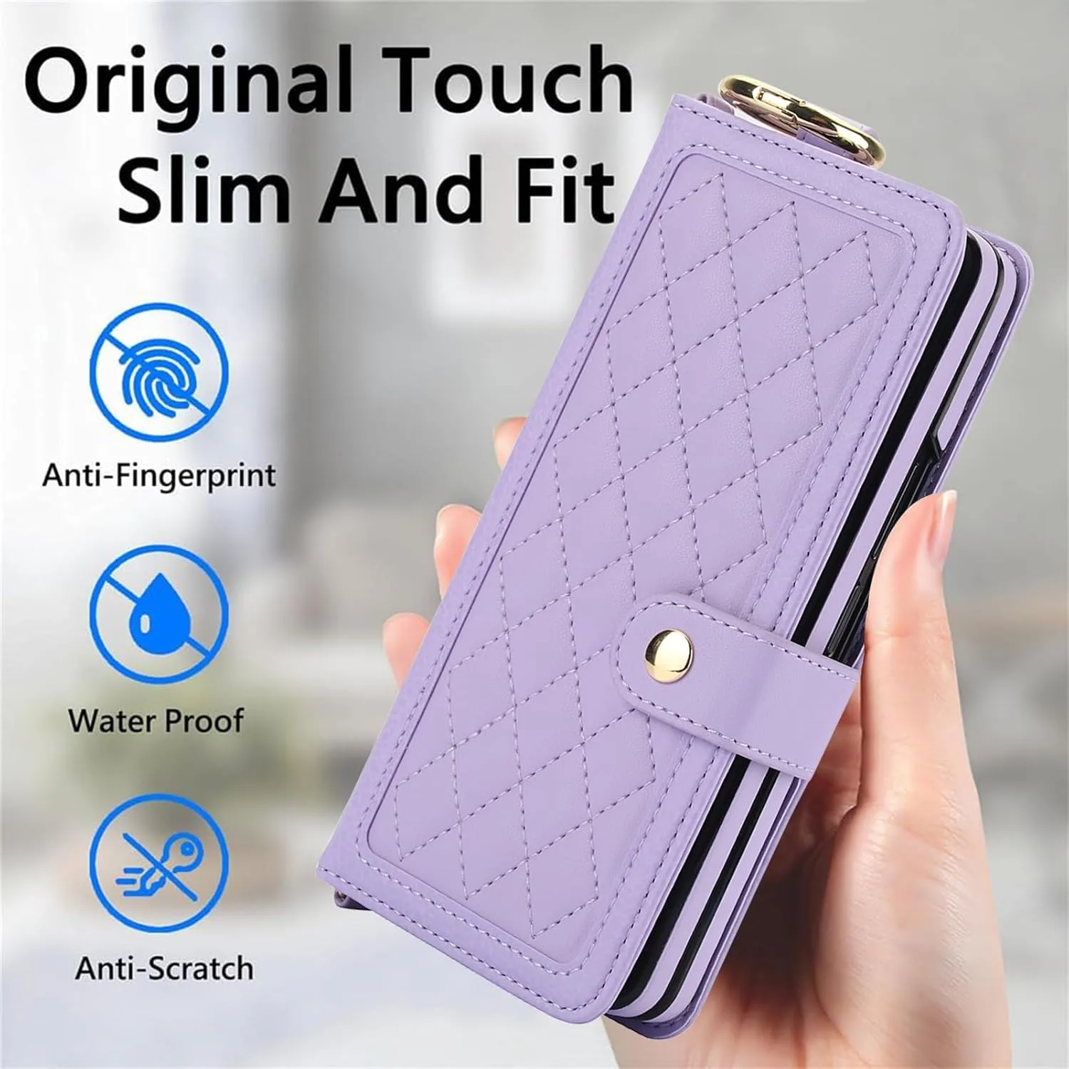 Crossbody Phone Case Designed for Samsung Galaxy Z Fold 6 with Finger Ring | Wallet Case with RFID Blocking |[Kickstand][Card Slots][S Pen Holder] Detachable Lanyard Shickproof Cover | Light Purple