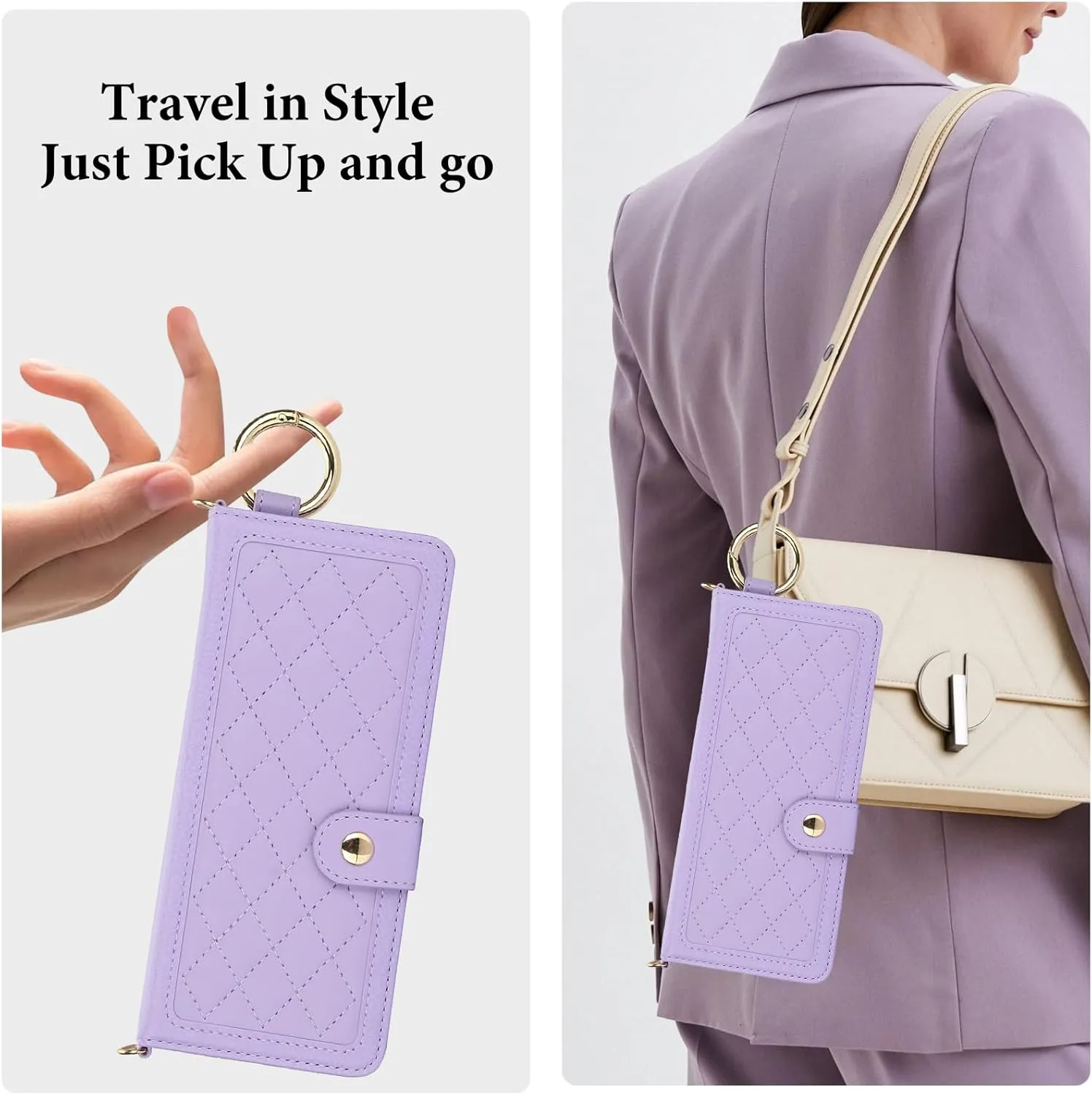 Crossbody Phone Case Designed for Samsung Galaxy Z Fold 6 with Finger Ring | Wallet Case with RFID Blocking |[Kickstand][Card Slots][S Pen Holder] Detachable Lanyard Shickproof Cover | Light Purple
