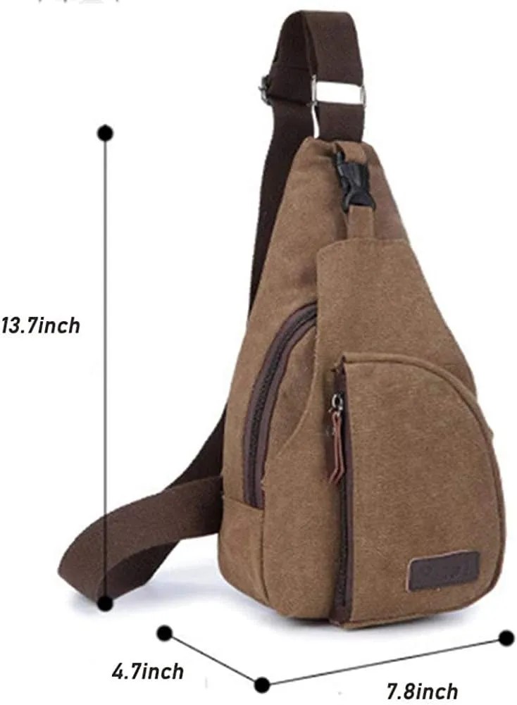 Crossbody Sling Backpack Canvas Small Sling Bag Hiking Daypack Rucksack for Men Women Outdoor Cycling Travel