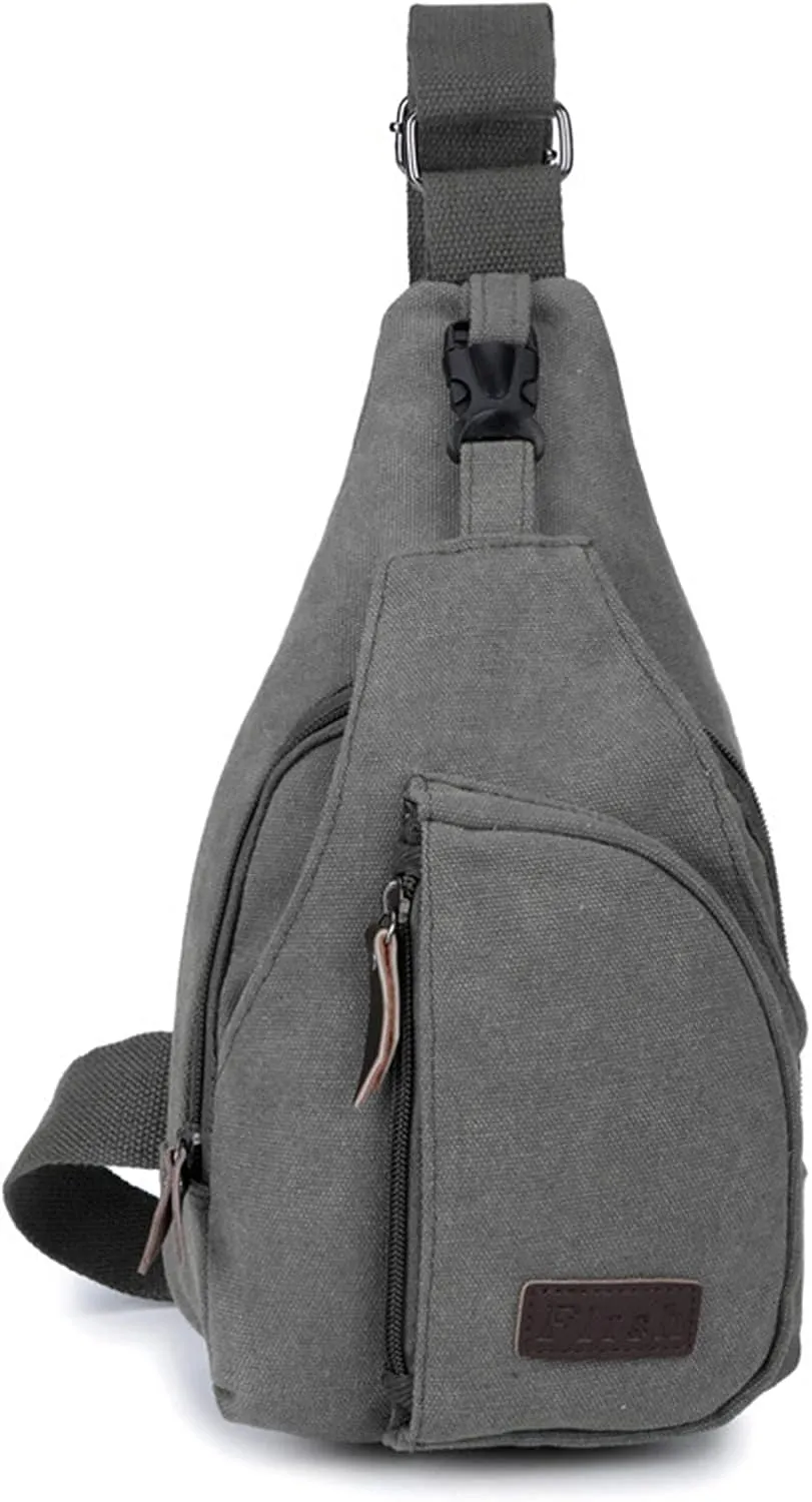 Crossbody Sling Backpack Canvas Small Sling Bag Hiking Daypack Rucksack for Men Women Outdoor Cycling Travel