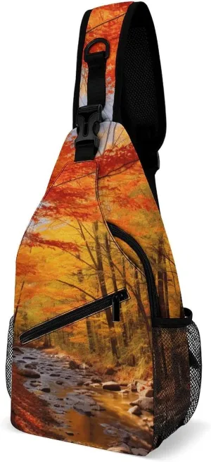 Crossbody Sling Bag Fall Foliage Sling Backpack Shoulder Chest Bag Casual Chest Bag with Adjustable Shoulder Strap Fanny Packs for Outdoors Hiking Traveling