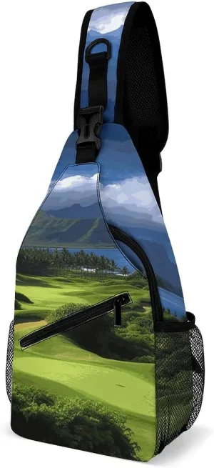 Crossbody Sling Bag Scenic Hawaii Golf Tropical Crossbody Bags Casual Chest Bag Lightweight Fanny Packs Sling Purses with Adjustable Shoulder Strap for Travel Sport Running Hiking
