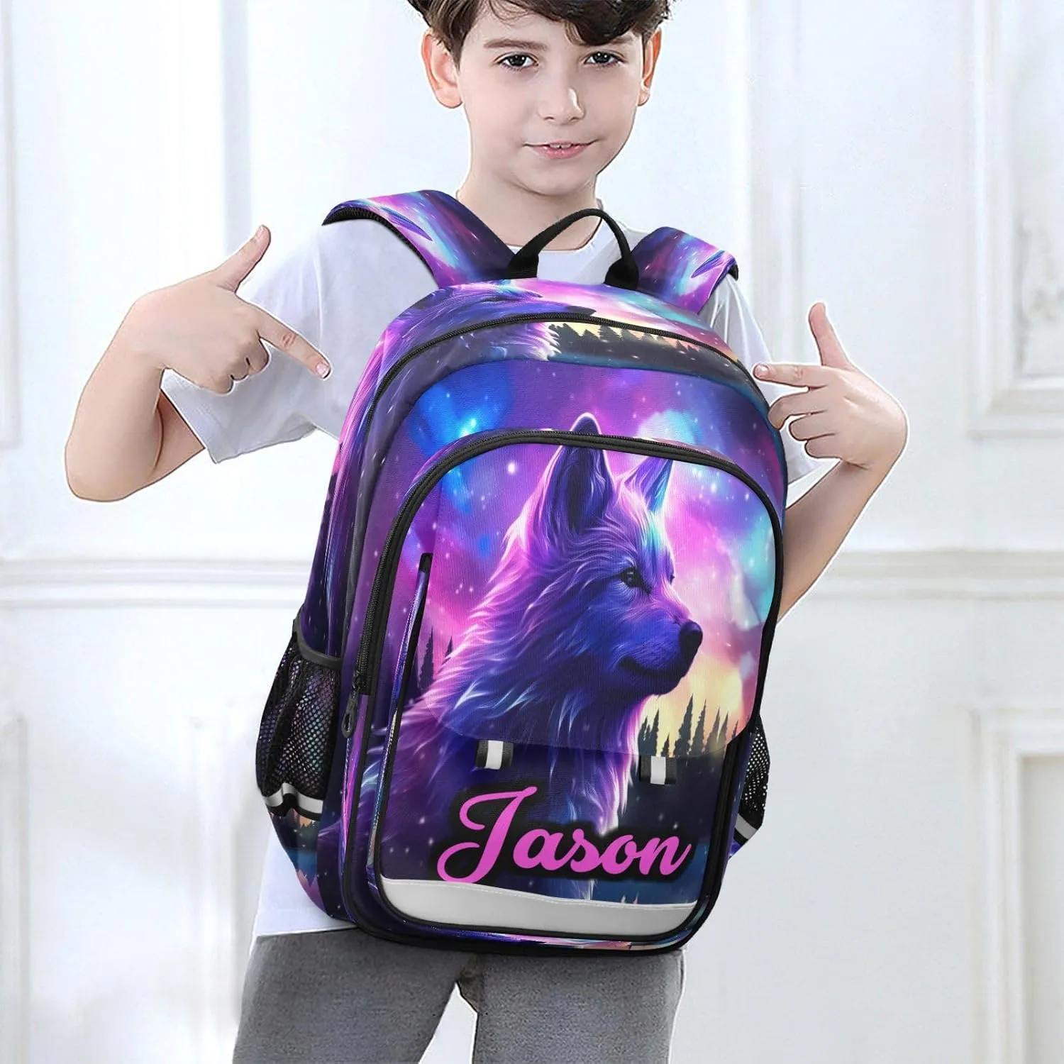 Custom Backpack for Boys School Personalized Wolf Middle Bookbag Elementary Back Pack Primary Schoolbag for Teens Travel Students Kids