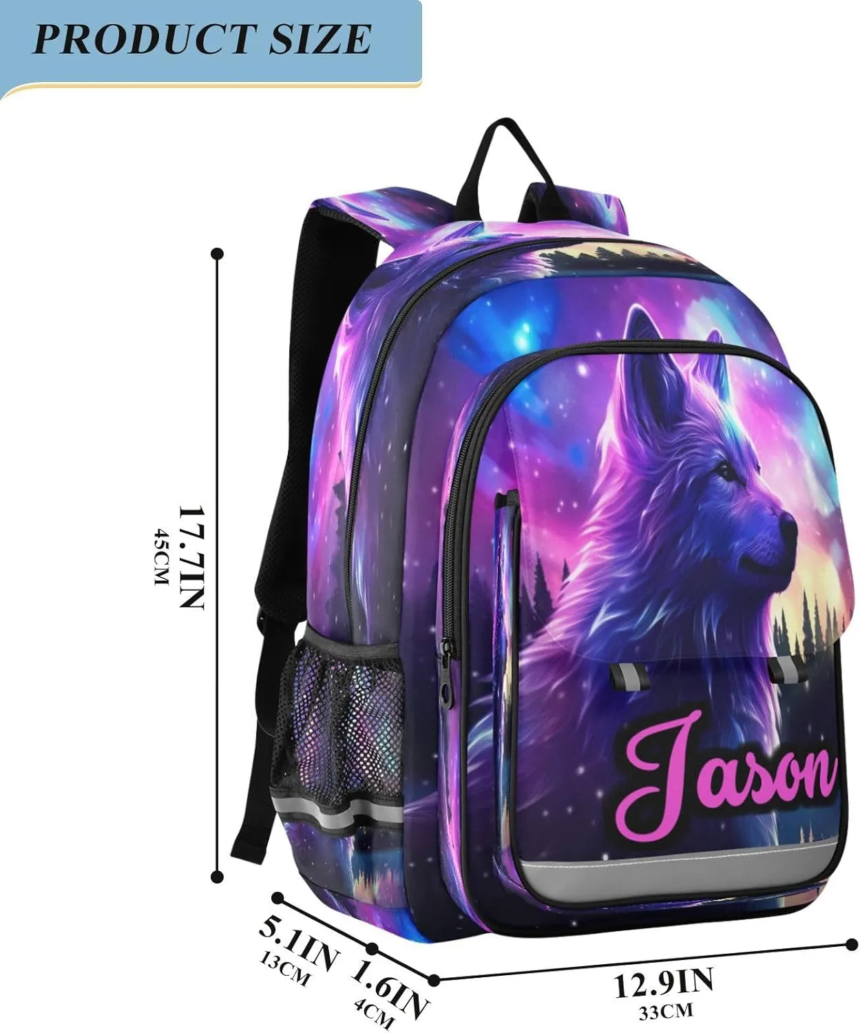 Custom Backpack for Boys School Personalized Wolf Middle Bookbag Elementary Back Pack Primary Schoolbag for Teens Travel Students Kids