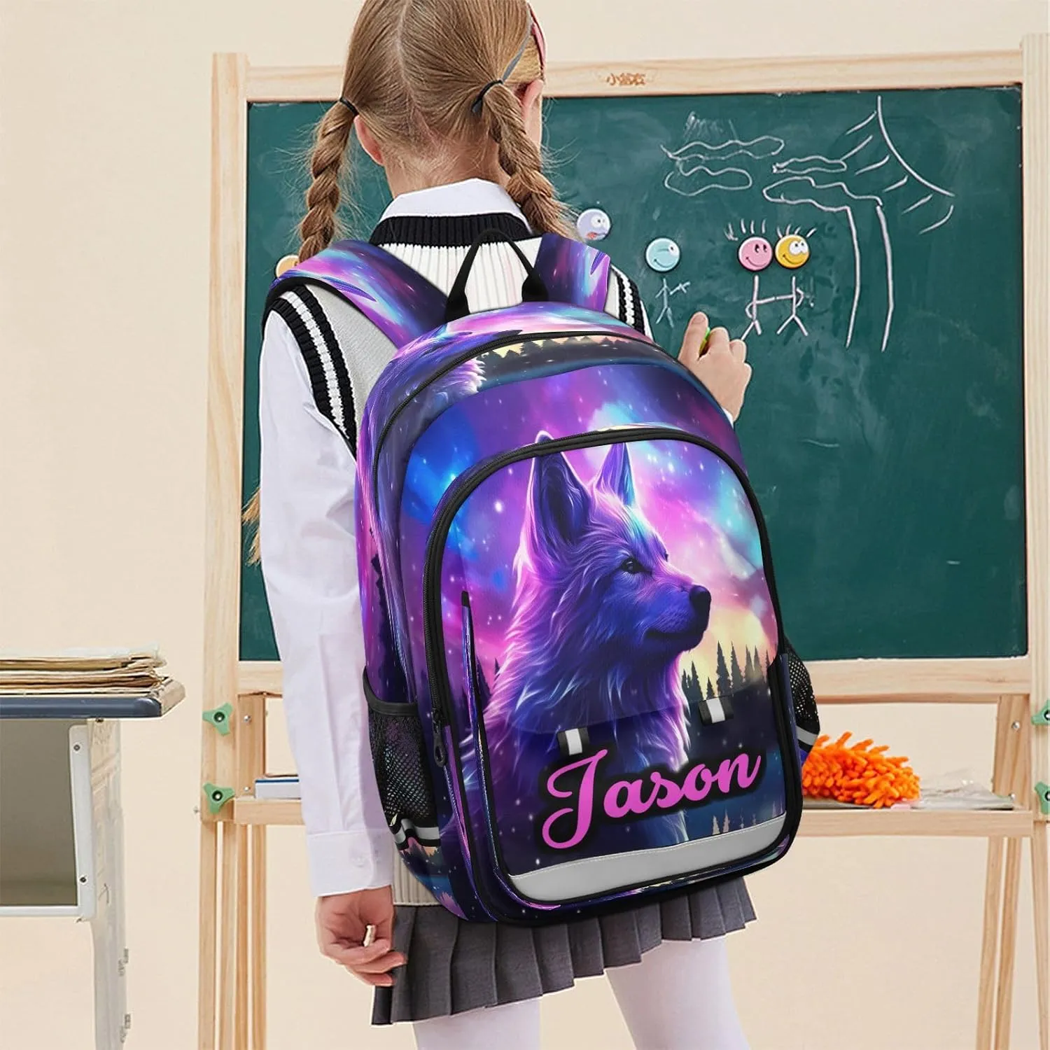 Custom Backpack for Boys School Personalized Wolf Middle Bookbag Elementary Back Pack Primary Schoolbag for Teens Travel Students Kids