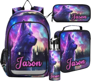 Custom Backpack for Boys School Personalized Wolf Middle Bookbag Elementary Back Pack Primary Schoolbag for Teens Travel Students Kids
