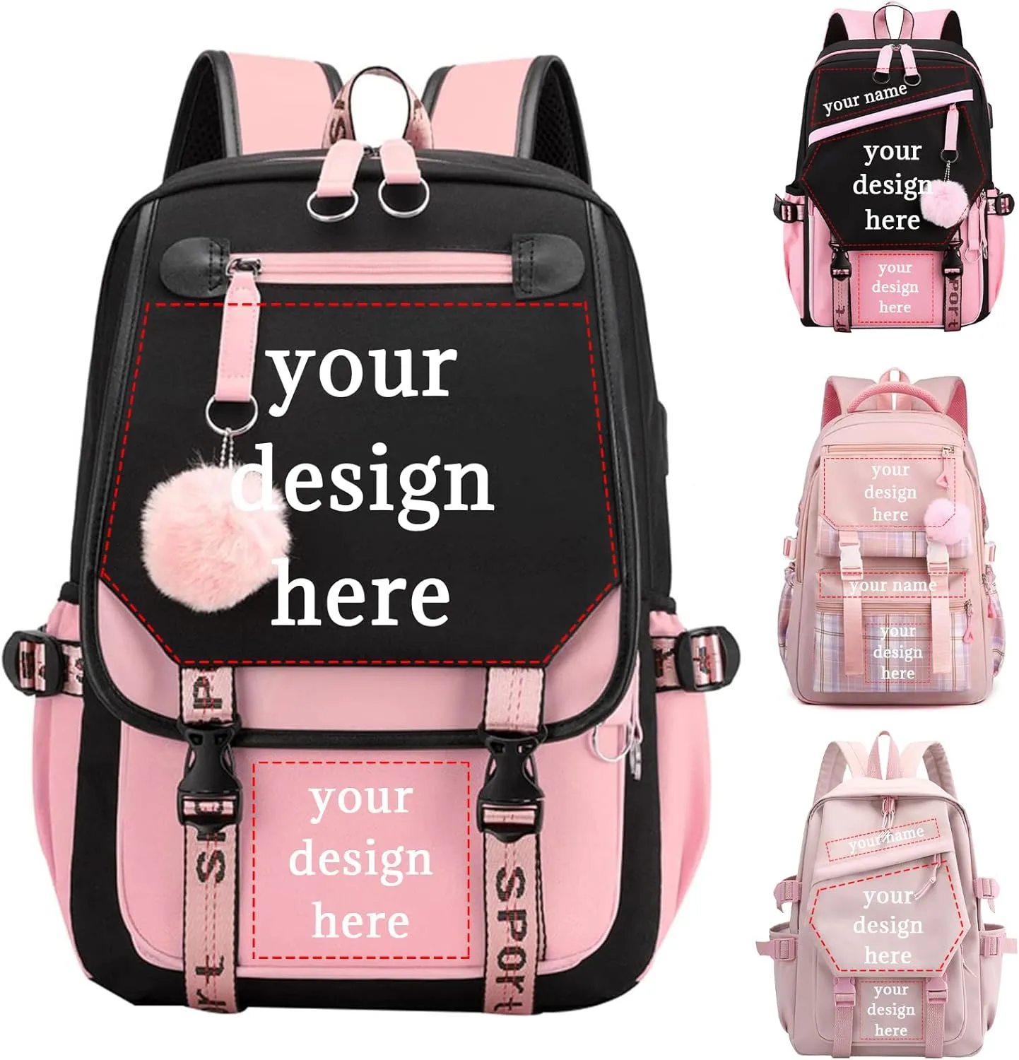 Custom Backpack for Girls Customized Pink Backpack for School Waterproof Kids Personalized Middle Schoolbag Children Bookbag boys