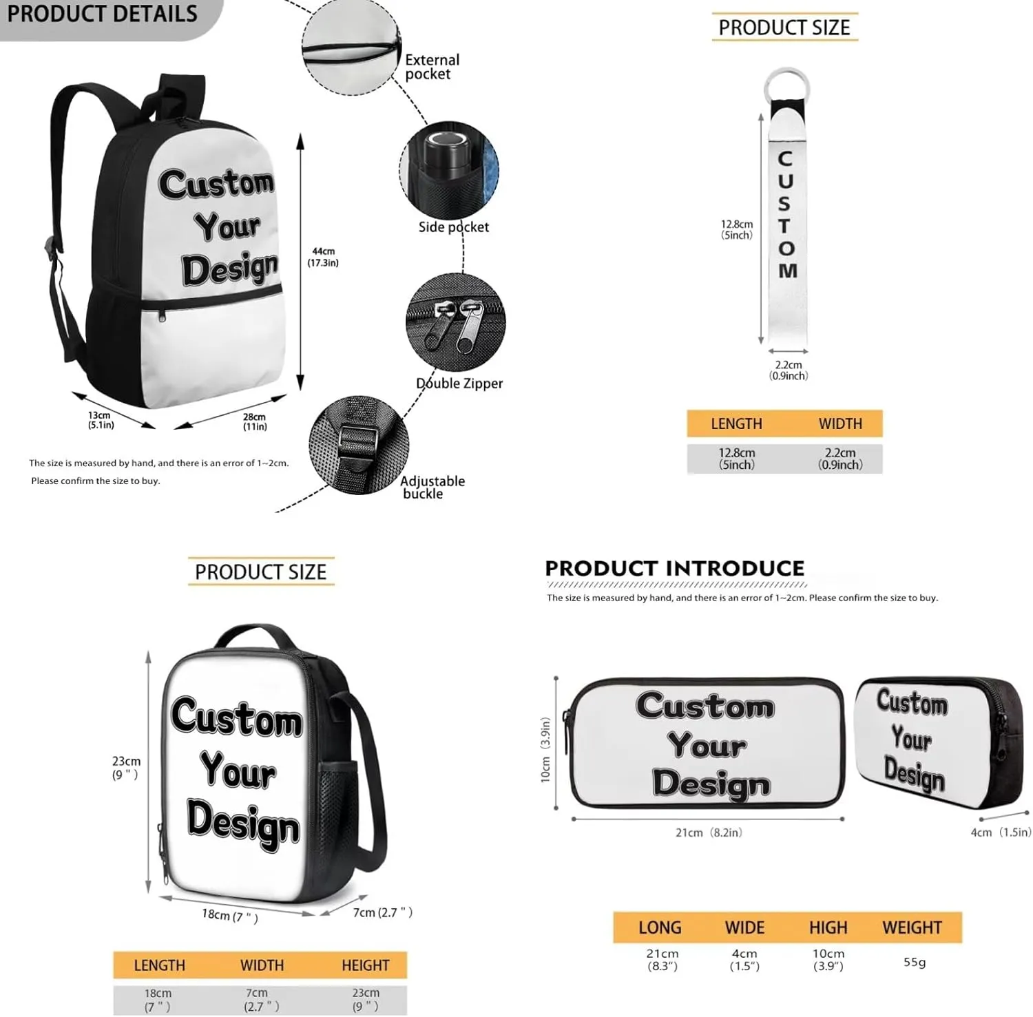 Custom Bookbag and Lunch Box Set for Boys 17 Inch Back to School Backpack Set of 4 Personalized School Bag and Lunch Bag Set Travel Rucksack