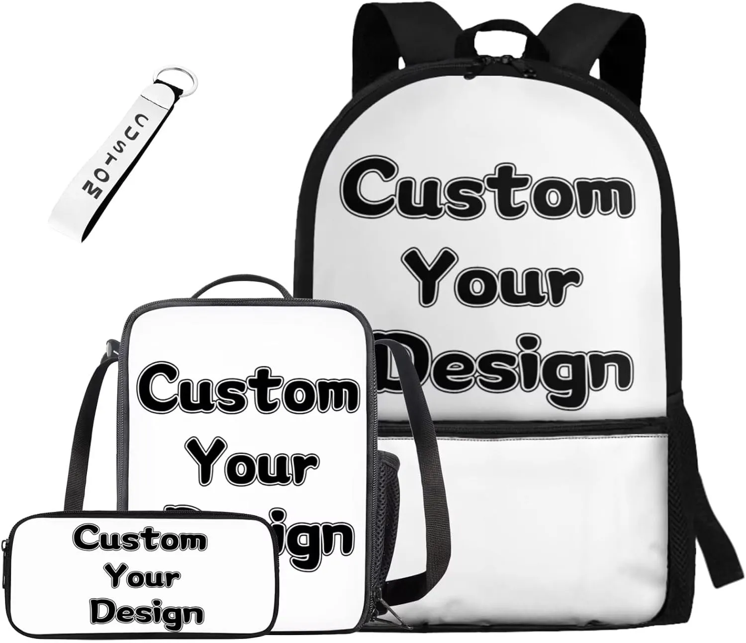 Custom Bookbag and Lunch Box Set for Boys 17 Inch Back to School Backpack Set of 4 Personalized School Bag and Lunch Bag Set Travel Rucksack