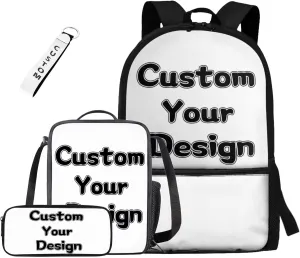 Custom Bookbag and Lunch Box Set for Boys 17 Inch Back to School Backpack Set of 4 Personalized School Bag and Lunch Bag Set Travel Rucksack