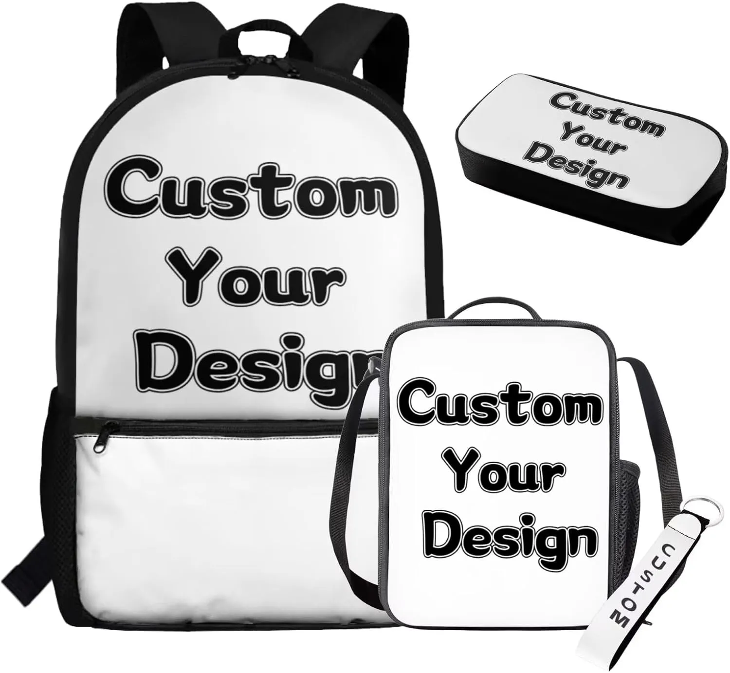 Custom Bookbag and Lunch Box Set for Boys 17 Inch Back to School Backpack Set of 4 Personalized School Bag and Lunch Bag Set Travel Rucksack