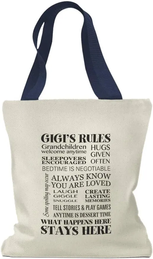 Custom Canvas Tote Shopping Bag Gigi's Rules Grandma Family & Friends Reusable Beach for Women